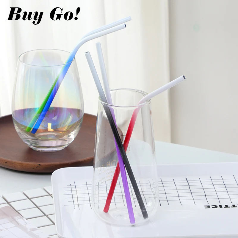 

2PCS Reusable Metal Drinking Straw Gradient Color Stainless Steel Straight Bent Straws With Cleaner Brush Bar Party Accessories