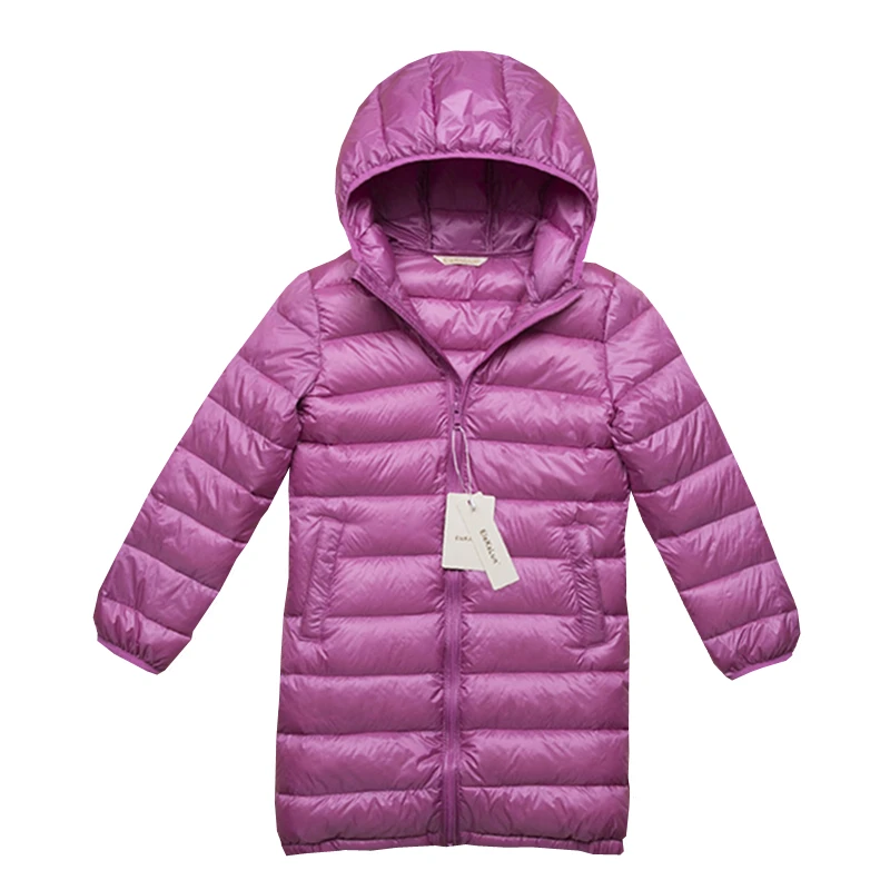 Пуховики для девочек Однотонные детские пальто с капюшоном 90% белый утиный пух теплый и светильник, Детские пальто