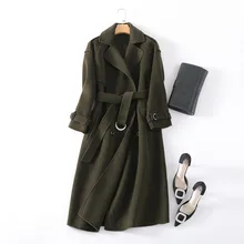Двустороннее шерстяное женское модное зимнее пальто средней длины с поясом, с погонами, с отворотом на плече, с пряжкой, ремень S/M/L