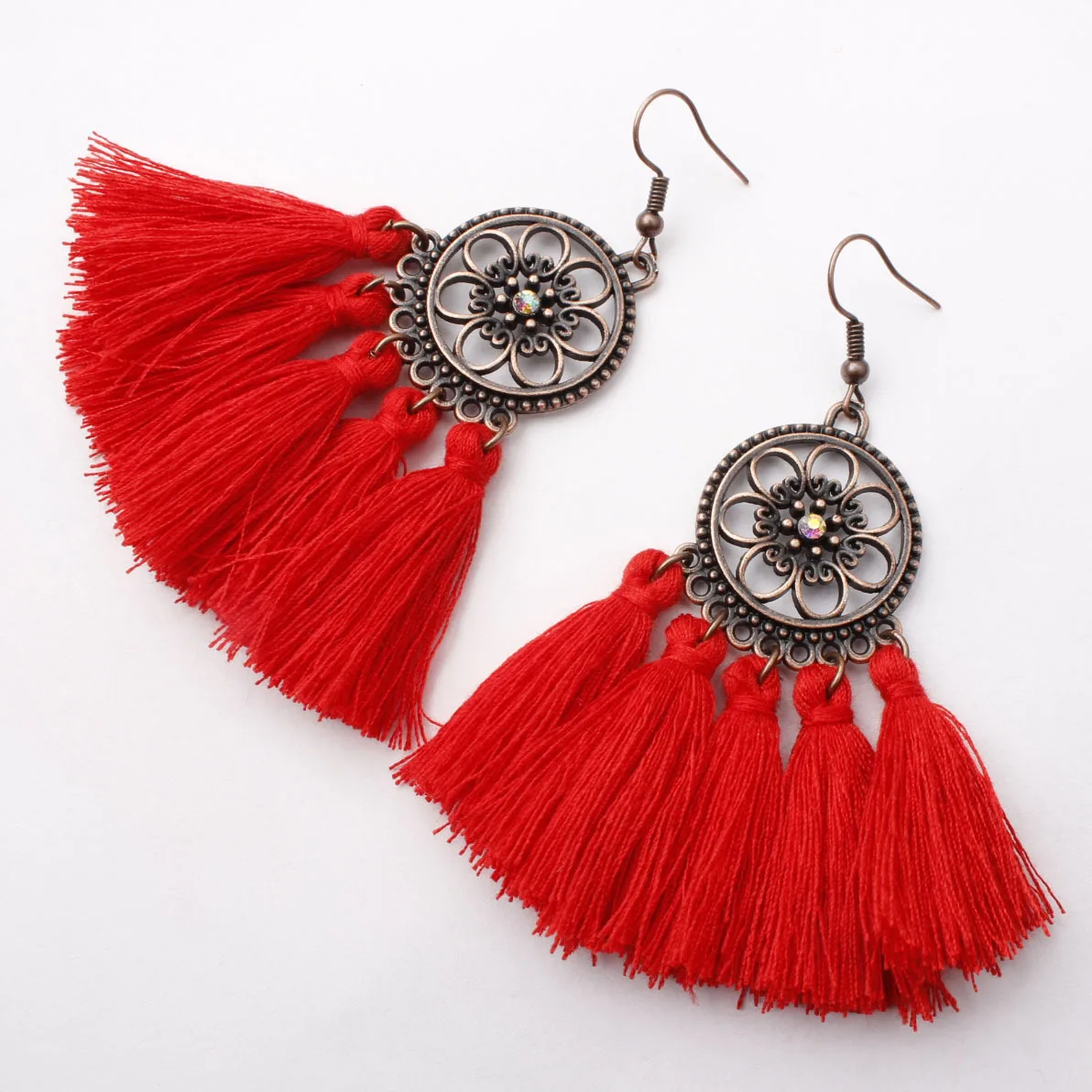 

Retro Tassel Earrings Women New Ethnic Bohemian Drop Dangle Long Rope Fringe Multi Color Sector Earrings For Women Party Jewelry