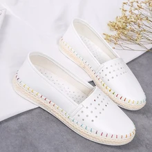 Белые дышащие маленькие белые туфли с вырезами новые женские туфли в рыбацком стиле парусиновые туфли на плоской подошве женские мокасины с закрытым носком