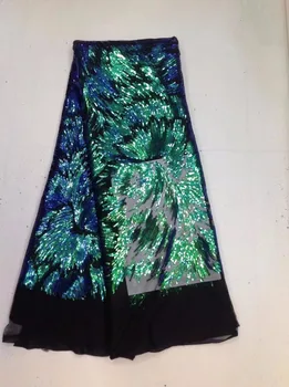 

Green Embroidery African Lace Fabric With Gold Line Sequins High Quality Nigeria French Tulle Net Lace For Party dress