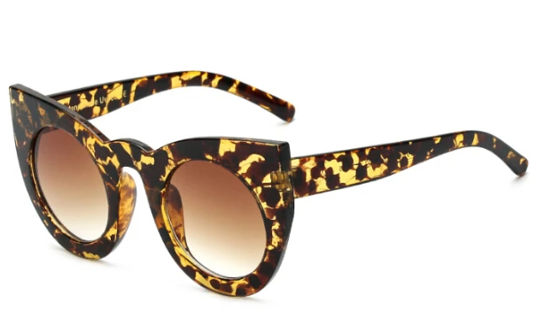 Прятки мода sexy круглый cat eye солнцезащитные очки градиент белый черный большой дамы солнцезащитные очки для женщин кошачий глаз роскошь óculos - Цвет линз: leopard