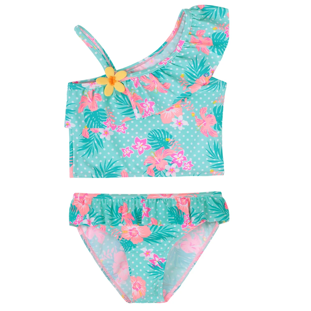 

BAOHULU Summer Baby Girl Swimsuit Bikinis 1-8 Years Cyan Flower Swimwear for Girls UV50+Sun Protective Children Bathing Suits