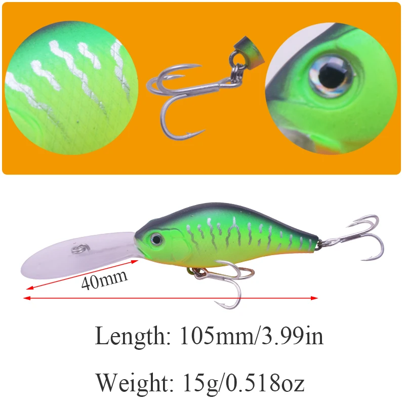 Proleurre العائمة العميق الغوص Crankbait الصيد السحر 15 جرام/105 ملليمتر نابض بالحياة Wobblers مع 6 # السنانير بيكي إيسكا الاصطناعي
