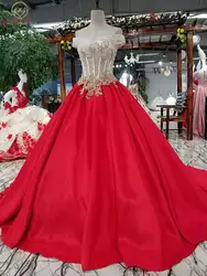 Ходить рядом с вами Красные Свадебные платья атласная бальное платье с открытыми плечами Милая Кружева аппликации из бисера Лук robe Mariage