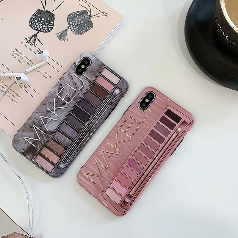 

vintage Makeup Eyeshadow Palette phone Case For iphone XS Max XR XS glossy soft silicone cover For iphone 6 6s 7 8 plus case