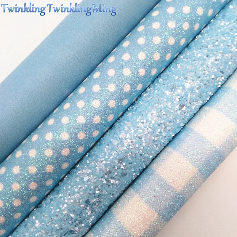 

BLUE Chunky Glitter Canvas Sheet, 8"x11" Glitter Sheets, Dots Plaids Faux Leather Sheet, Hair Bow & Earring Fabric XM010