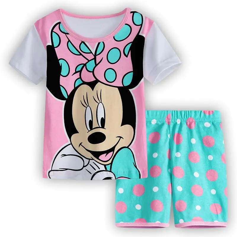 Комплект летней одежды для девочек с Микки и Минни, комплект детской одежды для девочек, летняя одежда для девочек Пижамный костюм из двух предметов для девочек - Цвет: XS521-Pink