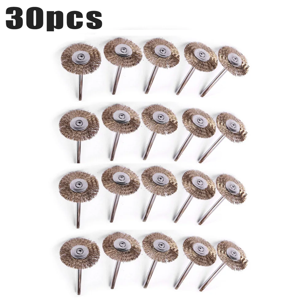 

30*Wheel Brushes Polishing Attachment Accessories Rotary Set Mini Wire Brush Brass Rust Tool Copper Grinding Cleaning Deburring