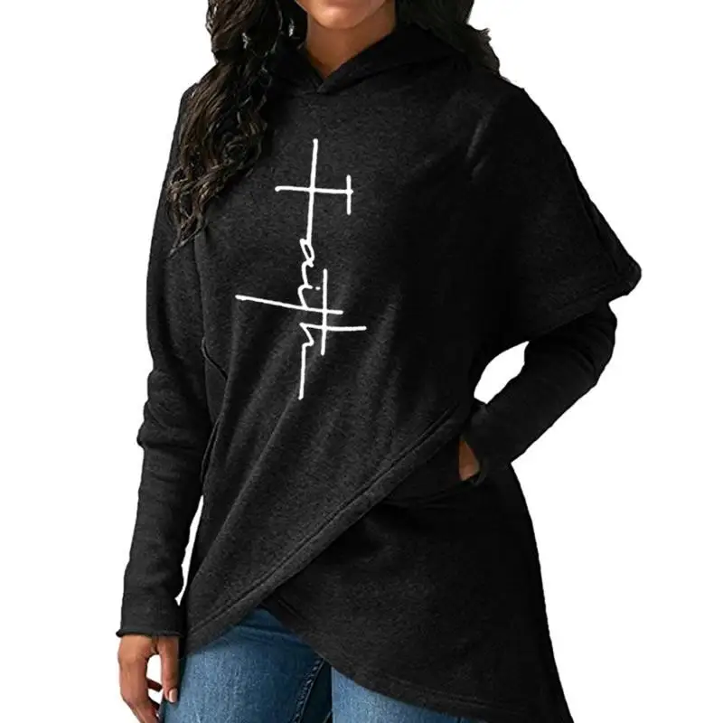  2019 New Fashion Faith Print Hoodies Sweatshirts Women Femmes Casual Long Sleeve Printing Cute Cott
