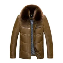 Зимняя куртка Мужские кожаные куртки и пальто стеганая Толстая теплая куртка из искусственной кожи с меховым воротником Повседневная Мужская парка WLF088