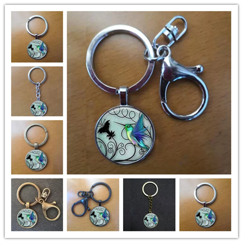 

New Blue Hummingbird Keychain Hummingbird Pendant Glass Bird Jewelry Art Glass Beveled Keychain