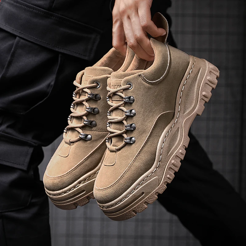 

Men Luxury Brand Shoes Khaki Gray Male Thick Sole Shoes Rubber Sole Young Casual Footwear Men Height Increase Casual Sneakers