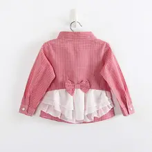 Girls Fashion Plaid Blouses Long Sleeves Shirts For Girls Children Cotton Shirts Kids Lace Bowknot Shirts