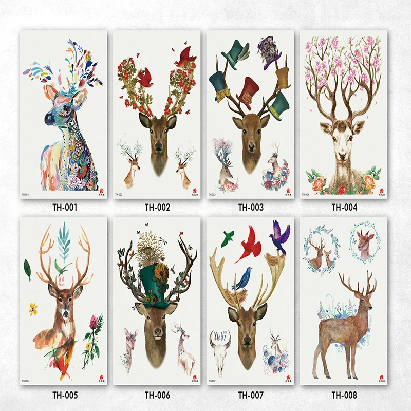 

8PCS Beautiful Unicorn Elk Tiger Wolf Tattoos Body Art Makeup Cool Waterproof Temporary Tattoo Stickers For Girls Man Tatouage