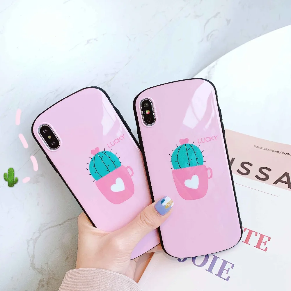 

heart cactus phone case for Iphone 6 6S 7 8 Plus X XR XS MAX silicone circular arc phone back cover fundas capa cases