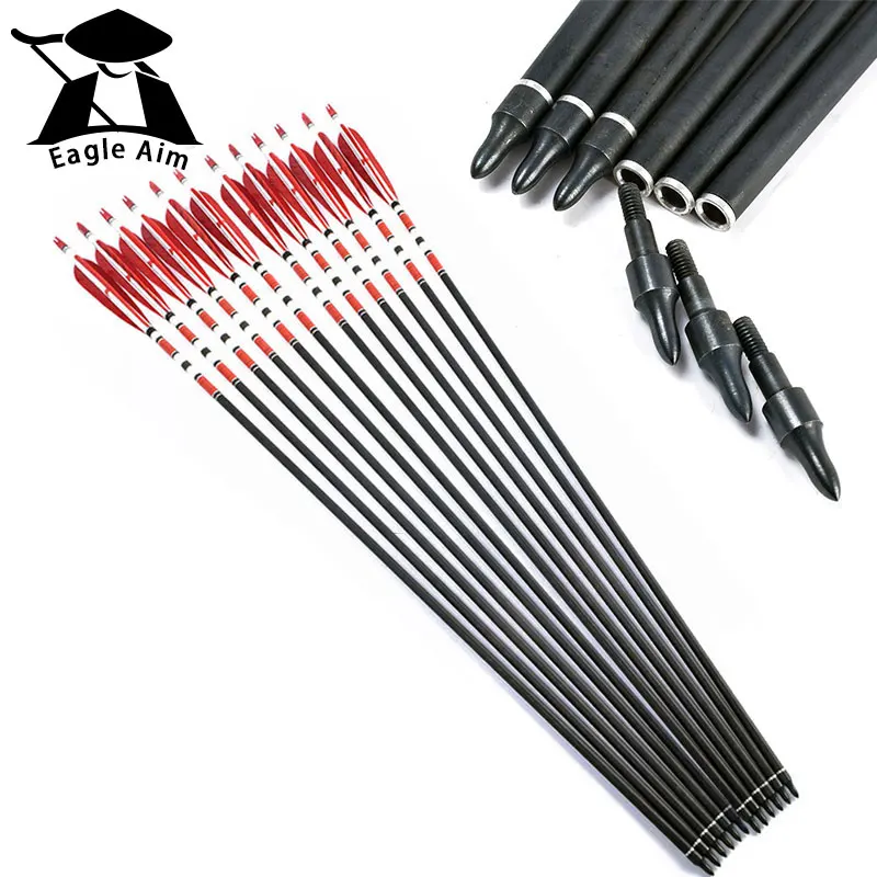 

12x Hunting Archery Crossbow Mix Carbon Arrows Bolts Turkey feather for 20-50lbs Longbow Recurve Bow