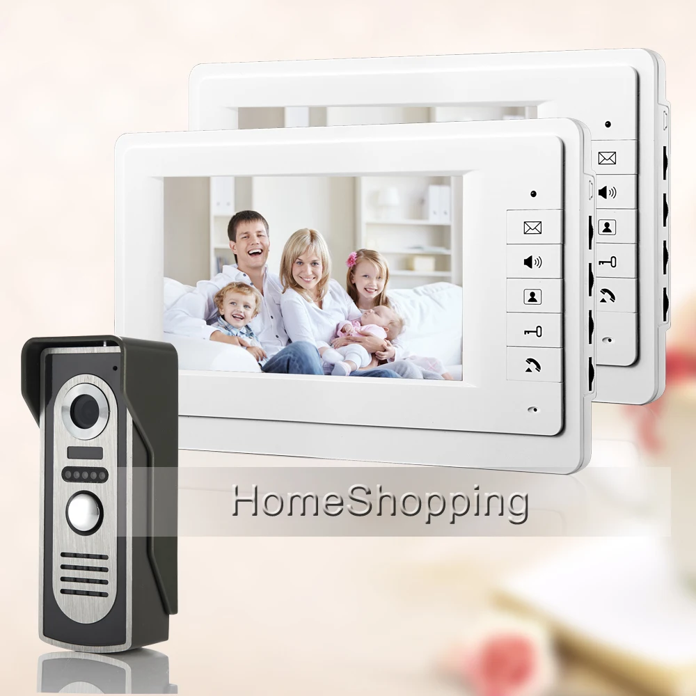 

FREE SHIPPING New 7" Color Screen Video Intercom Door Phone System 2 White Monitor 1 Waterproof Outdoor Doorbell Camera In Stock