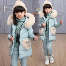 Winter Children Baby Girl Clothing Set 3 PCS Cotton Padded Jacket Hooded Warm Girl Coat Kids Parkas 5-12YRS Winter Children Baby Girl Clothing Set 3 PCS Cotton Padded Jacket Hooded Warm Girl Coat Kids Parkas 5-12YRS