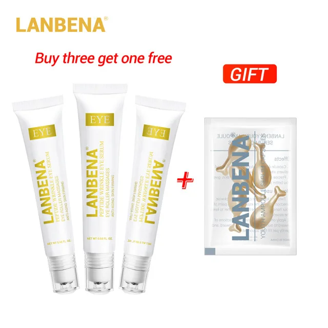 Купить 3 получить 1 подарок LANBENA Peptide морщин Сыворотка для глаз шт. + 24 К Золотой