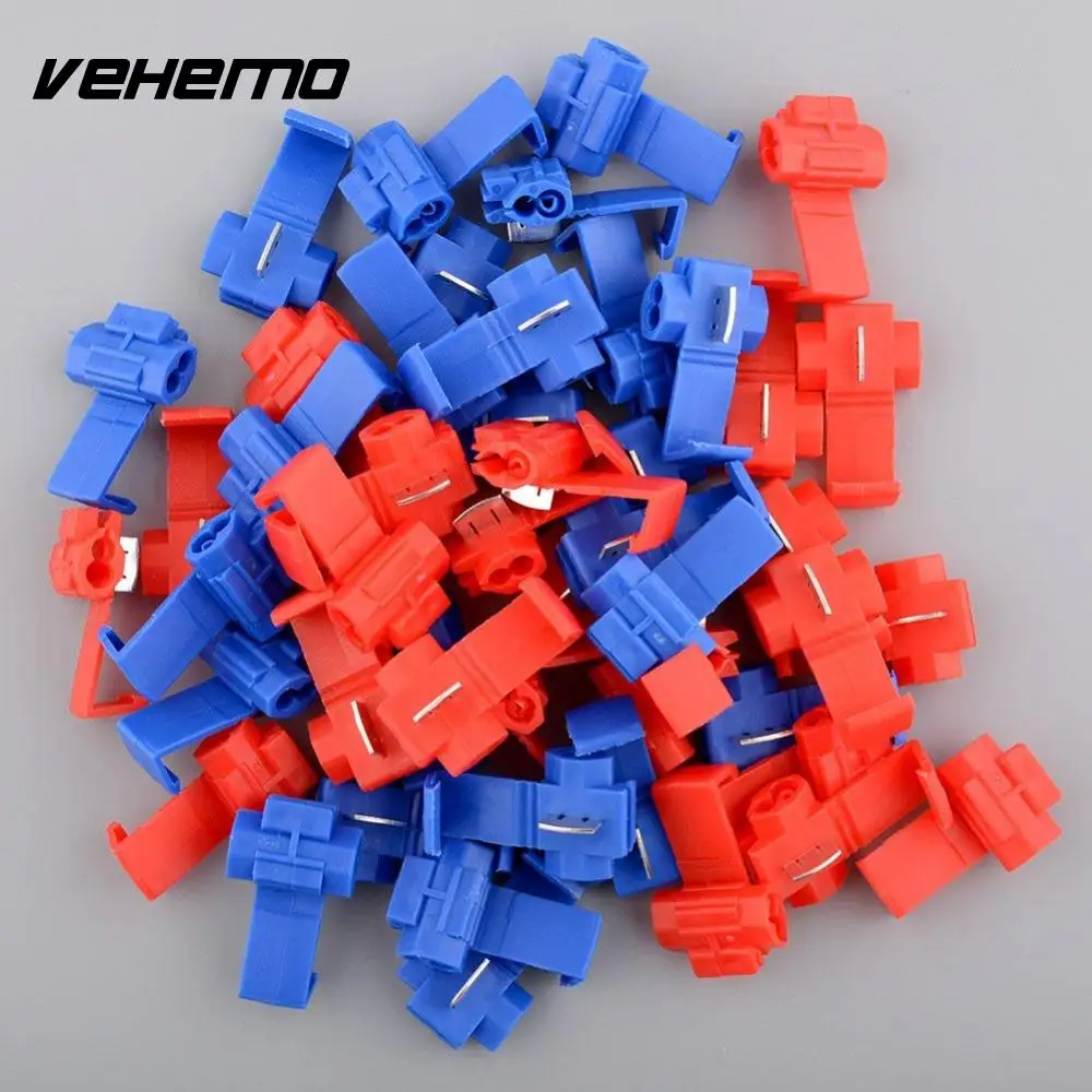 

Vehemo Useful 50Pcs Red Blue Snap On Connector Crimp Wire Splicer Terminal Lock Splice
