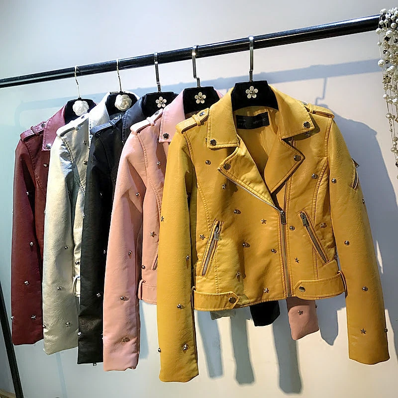 Primavera Locomotora Nuevas Pu De Otoño Cuero Cielo Y Solapa rosado Mujeres Negro Cremallera Chaqueta azul Delgada rwFXrEzq