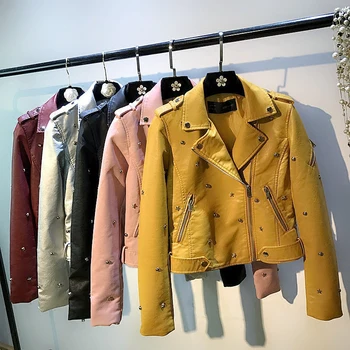 

Spring and autumn new women locomotive jacket zipper female slim Lapel short leather PU