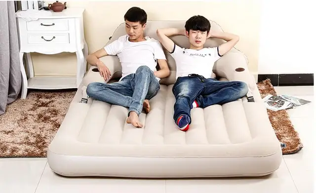 Flocking pvc luxury backrest inflatable bed two people