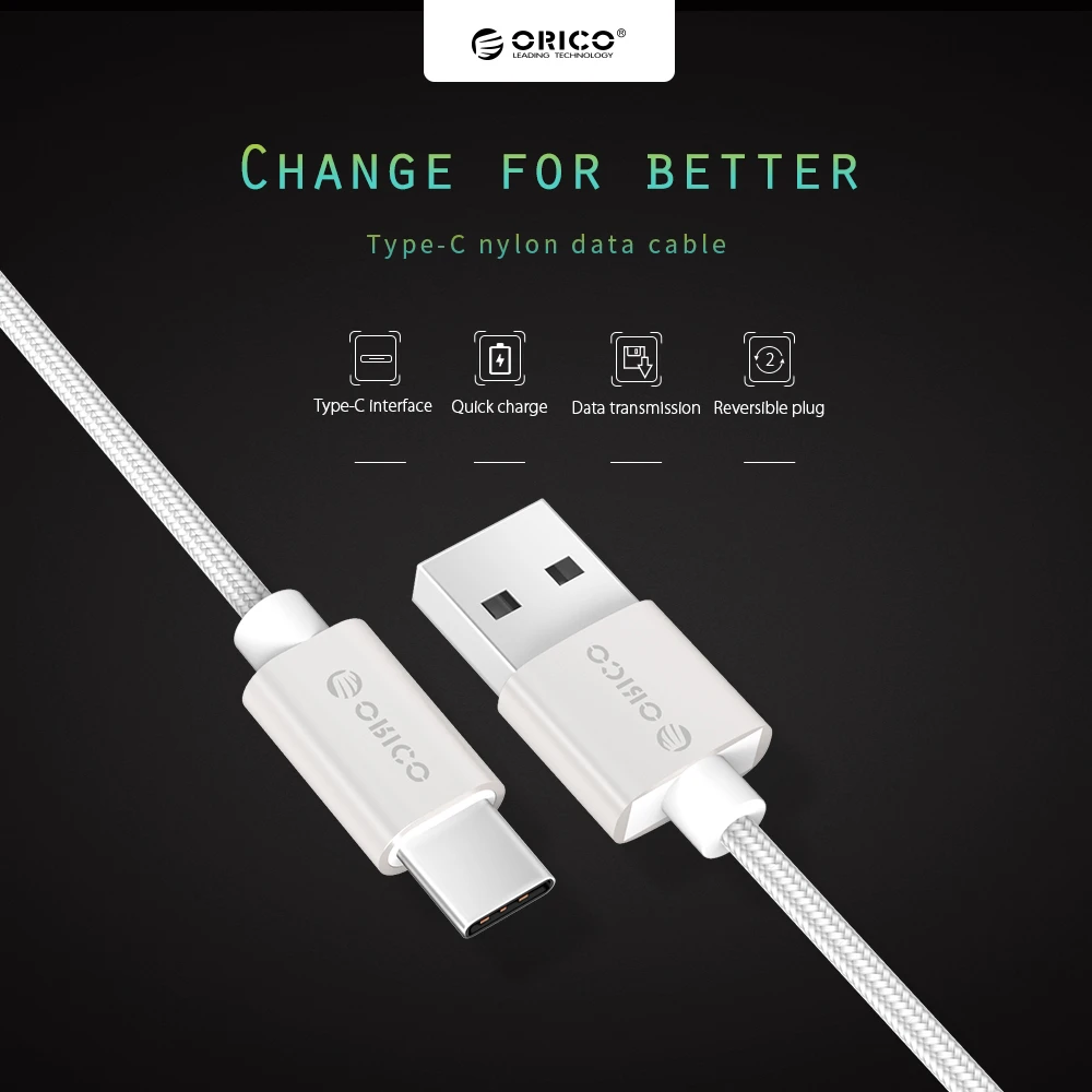 ORICO type-C USB кабель 2A USB C кабель передачи данных для быстрой зарядки type-C USB Кабель зарядного устройства для Nexus 5X, 6 P, OnePlus 2, Xiaomi USB-C