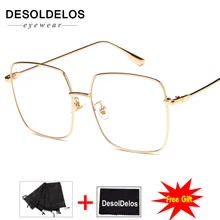 Роскошные женские квадратные очки, винтажные очки, оптическая оправа, Золотой Металл, унисекс, прозрачные Линзы для очков, очки, синий светильник, очки