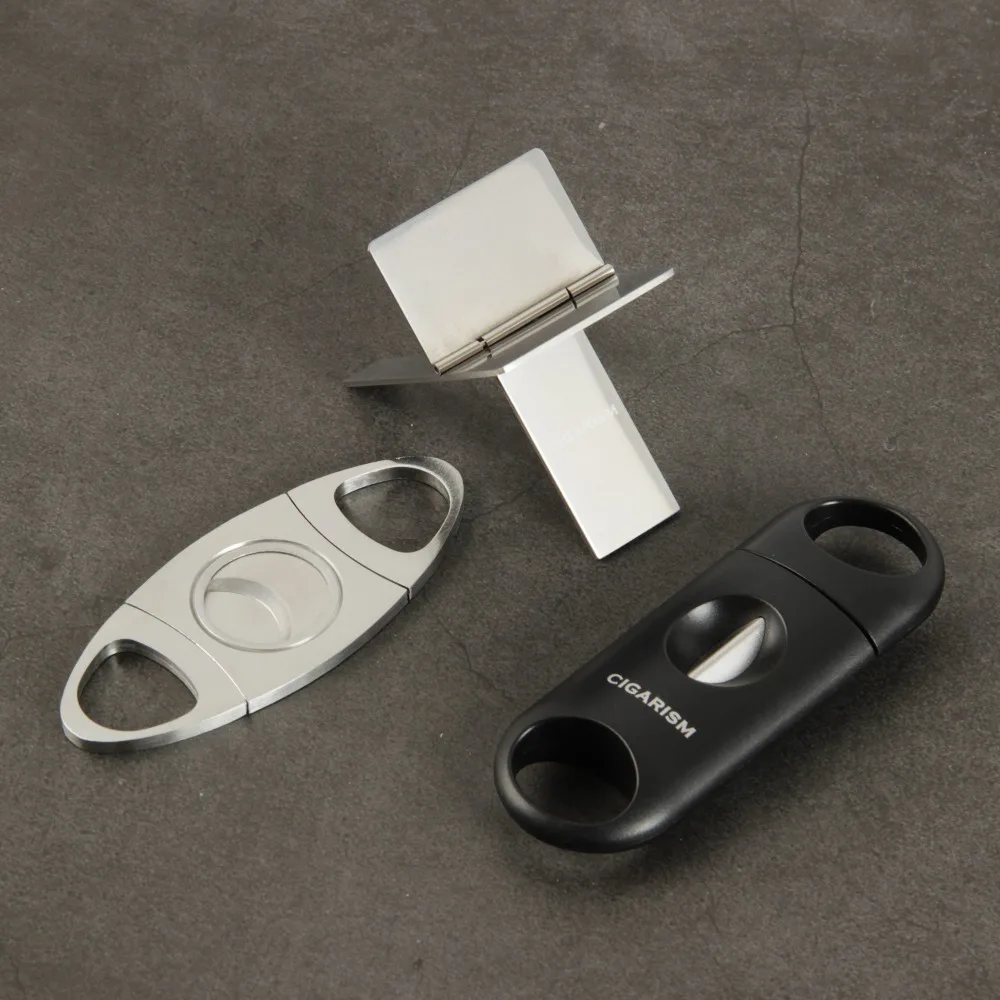 

CIGARISM Stainless Steel Straight-Cut V-Cut Cigar Cutter Stand Set