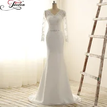 JAEDEN Long Sleeves Mermaid Wedding Dresses Beads Lace Appliques Chiffon Floor Length Sexy Back 2017 E237 V Neck Bridal Gowns