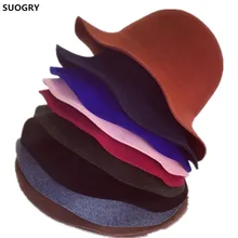 Elegant British Style Soft Wide Brim Pure Wool Felt Bowler Hat Fedora Dome Bucket Hat For Women Floppy Cloche chapeu feminino chic letters pattern strap embellished felt bucket hat for women