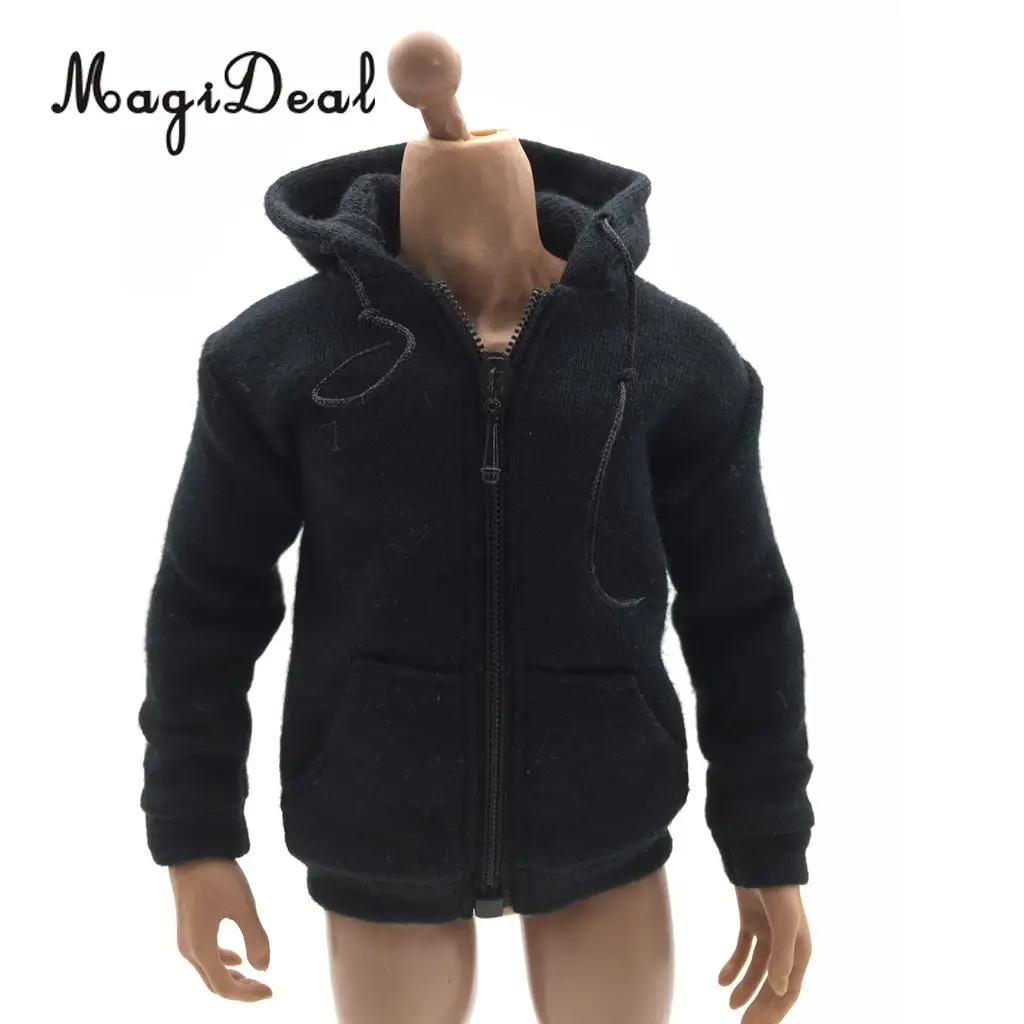 MagiDeal тканевая мужская серая толстовка с капюшоном на молнии 1/6, Толстовка для 12 дюймов, модель экшн-фигурки, платья для кукол, вечерние, для сцены, Acce