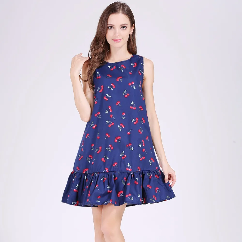 Print O Neck Sleeveless Casual Dress