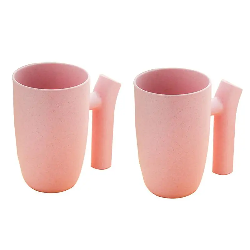 2pcs Pink Пшеничная солома, небьющаяся биоразлагаемая зубная щетка для ванной, стакан для воды, чая, молочного сока(бежевый - Цвет: 2pcs Pink