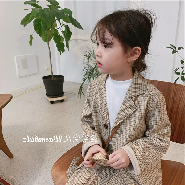 2pcs Kids Suits for Girls Kids Blazers Jackets+plaid Skirts Kids Girls Outerwear Jackets Set Girl Set Clothes Blazers Coat