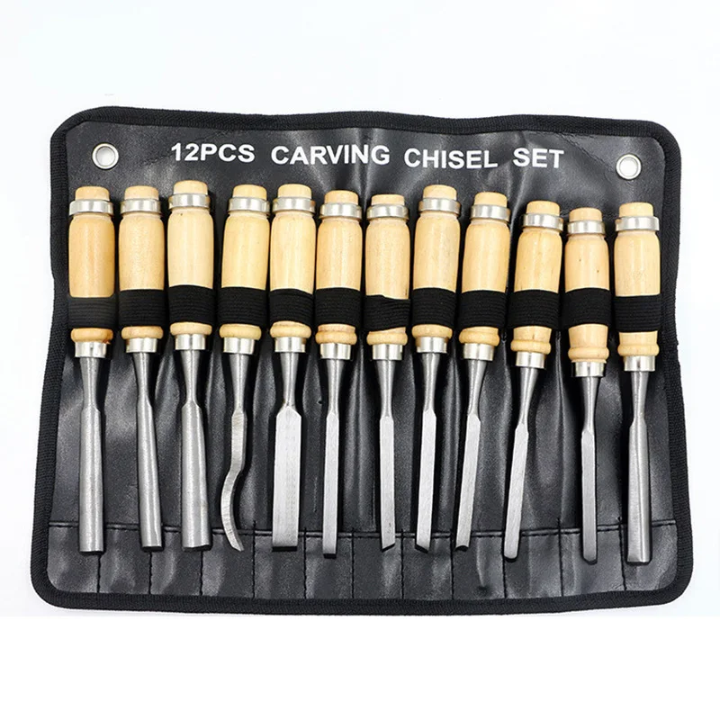 

FIXFANS 12PCS Professional Wood Carving Chisel Tool Kit Carpenters Woodworking Sculpting Knife DIY Detailed Hand Tools Set