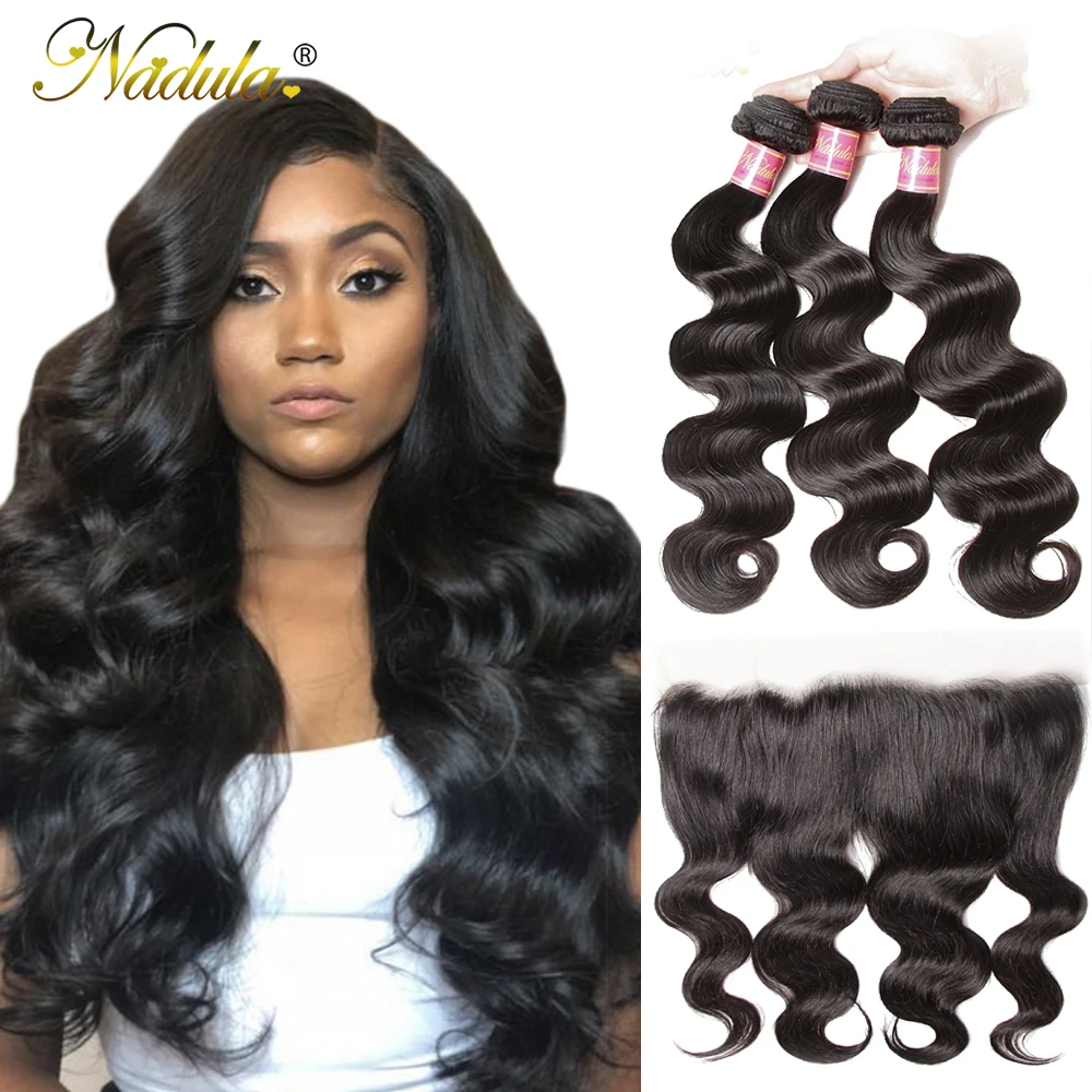 

NADULA HAIR 13*4 Transparent Lace Frontal /Medium Brown Body Wave Bundles With Frontal Brazilian Remy Hair Frontal With Bundles