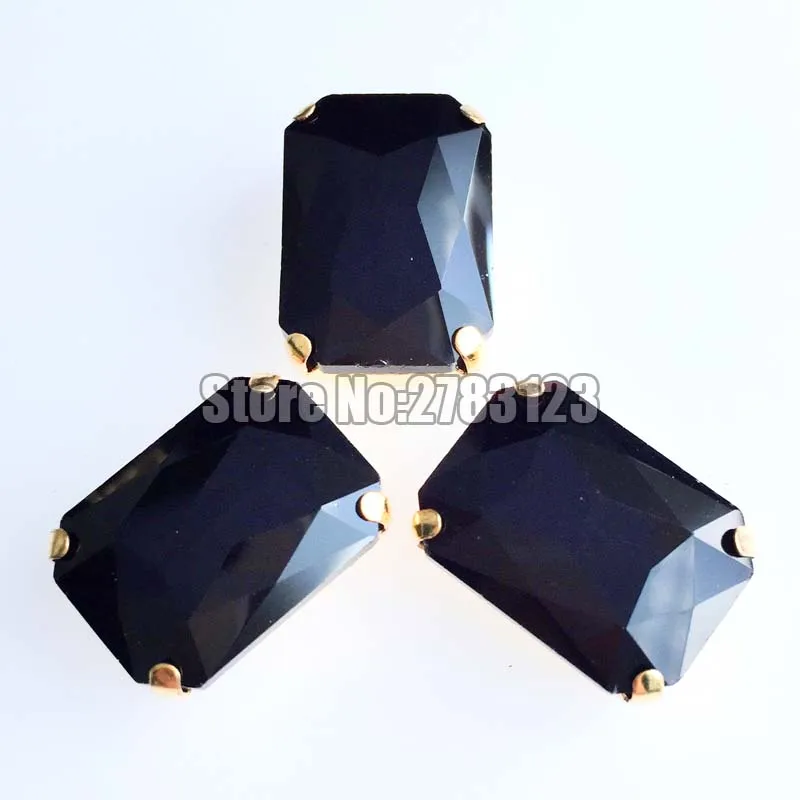 Free shipping Golden Base Rectangle eight square balck Glass Crystal sew on claw rhinestones 10x14mm 13x18mm 18x25mm | Дом и сад
