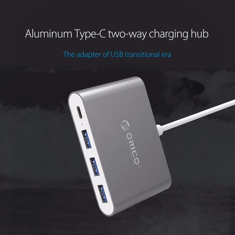 ORICO алюминиевый type-C PD зарядный концентратор USB3.1 Gen1 5 Гбит/с высокоскоростной с 15 см Дата-кабель-(RC3A