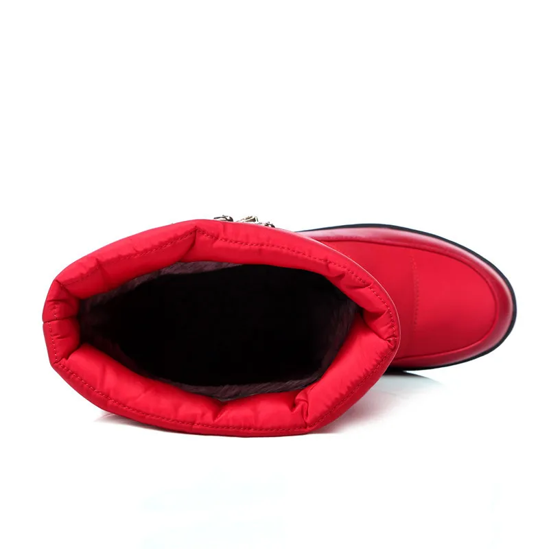 MoonMeek/черные, красные, синие женские ботинки модные плюшевые теплые водонепроницаемые женские зимние сапоги до середины икры на платформе; большие размеры