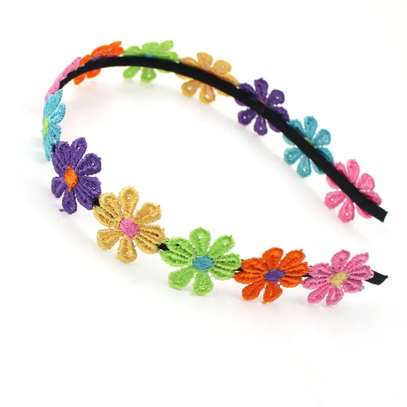

Fashion Girls Colorful Flowers Hairbands Lovely Rainbow Color Little Floral Hair Bands Princess Lace Ribbon Headband Headwear