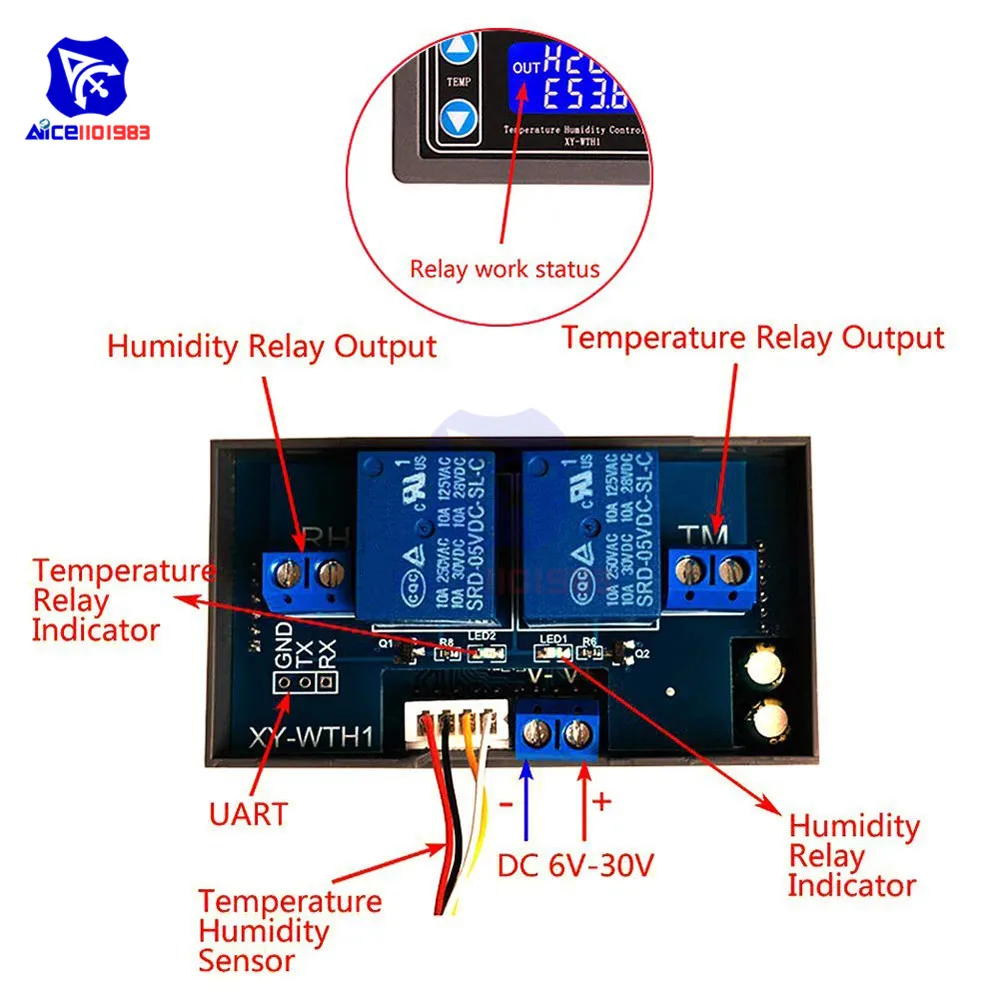 DC 6-30 в 10A ЖК-цифровой дисплей термостат с SHT20 датчик температуры и влажности контроллер двухканальный релейный модуль