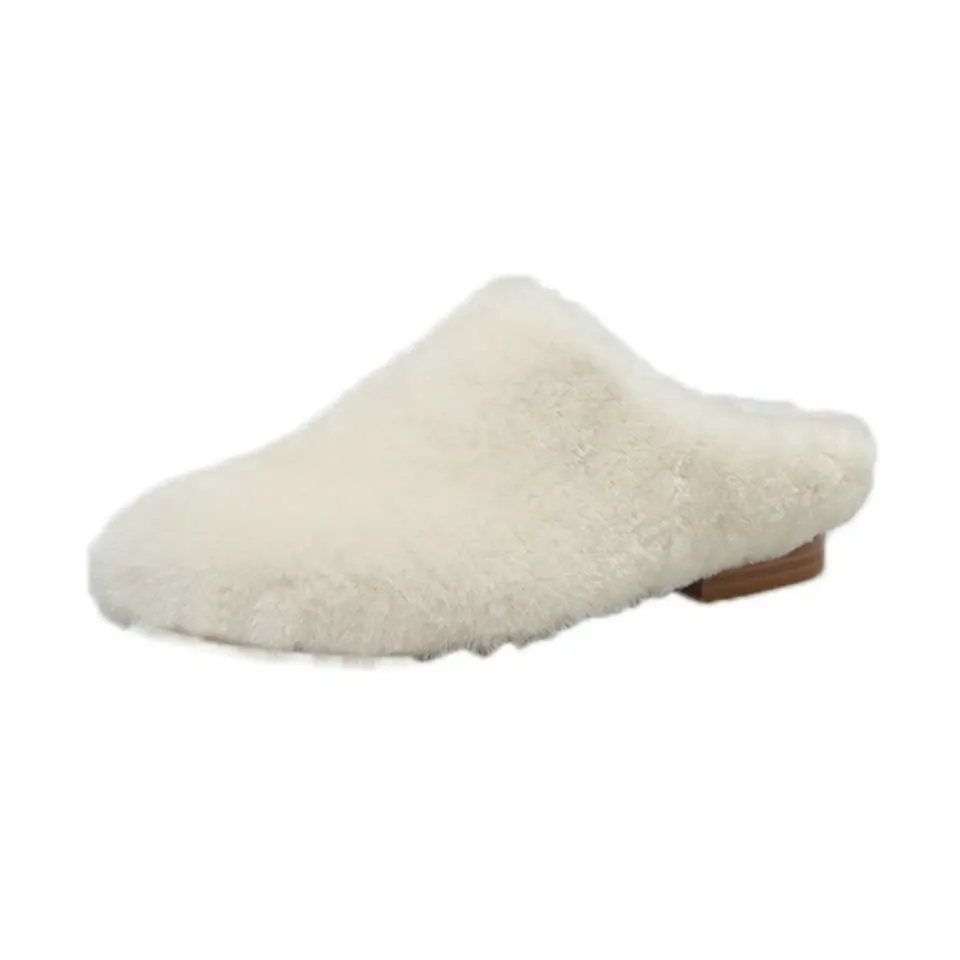 Pu Negro Forrado Mujer Bajo Toe 2019 Eshtonshero Blanco Tamaño Piel blanco Slip Zapatillas Boda 3 En Ronda Tacón Oveja Zapatos De 9 gqCRxO