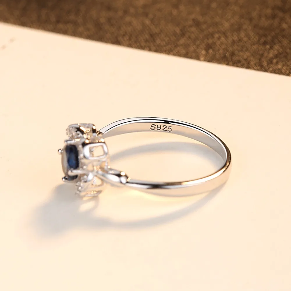 CZCITY, классический синий сапфир, пасьянс, свадебное обручальное 925 пробы, Серебряное цветочное кольцо для женщин, кольца с кубическим цирконием
