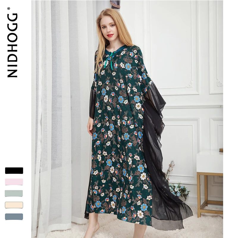 

Spring Modal Bat Sleeve Women Sleepwear Europe and America Travel Resort Night Gown Beach Skirt Long Night Wear Sleeping Dress