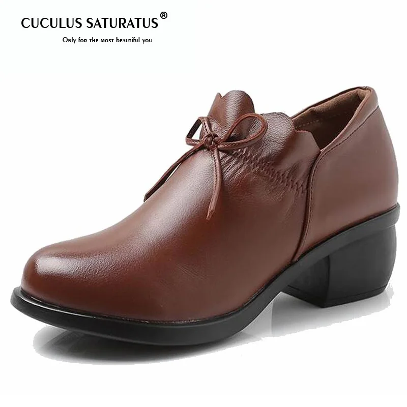 

Cuculus 2019 Genuine Leather Women Shoes Thick Med Heels Work Dress Shoes Pumps Spring Autumn Black Boots Women Size 40 1906