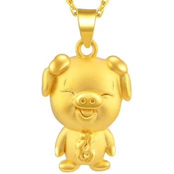 

Pure 24K Yellow Gold Pendant Women 3D 999 Gold FU Pig Pendant 2.68g